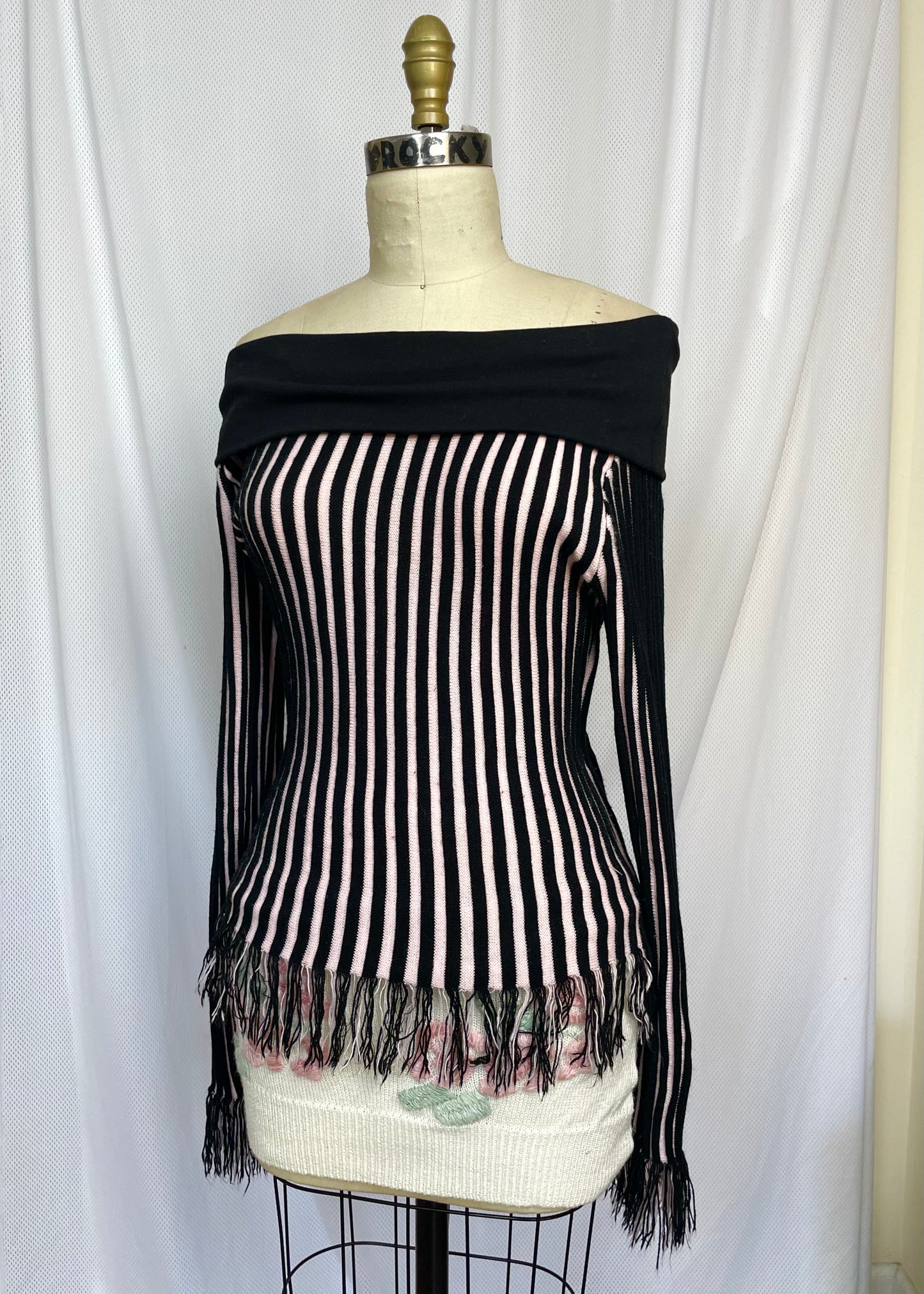 Pink & Black Striped Off the Shoulder