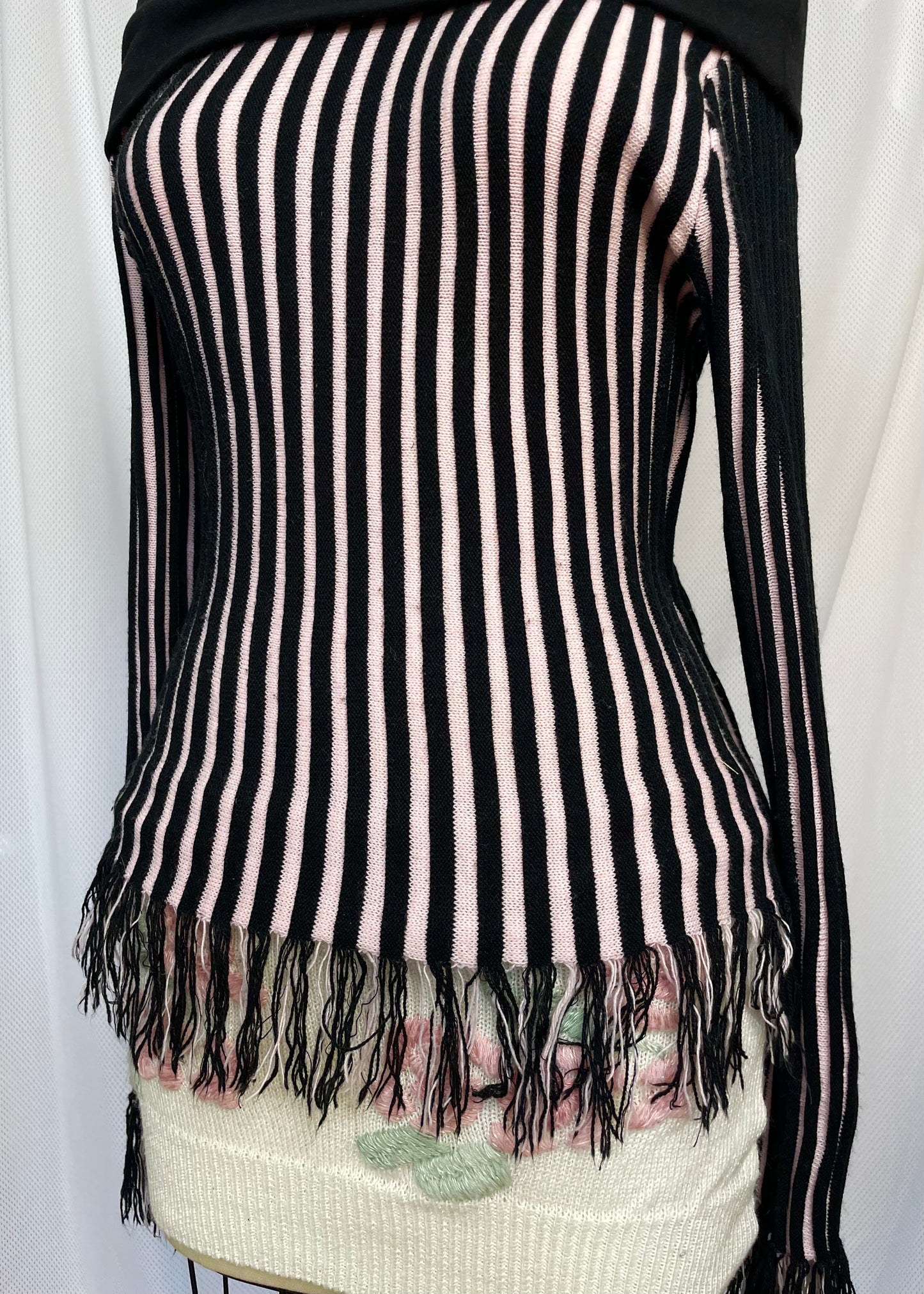 Pink & Black Striped Off the Shoulder